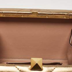 Pre Owned Valentino Gold Leather Roman Stud Clutch
