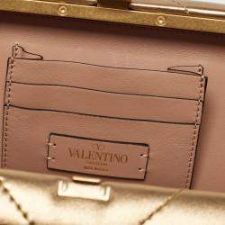 Pre Owned Valentino Gold Leather Roman Stud Clutch