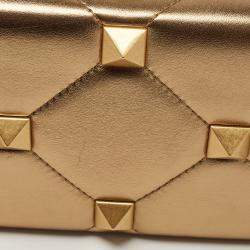 Pre Owned Valentino Gold Leather Roman Stud Clutch