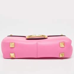 Pre Owned Valentino Pink Leather Stud Sign Shoulder Bag