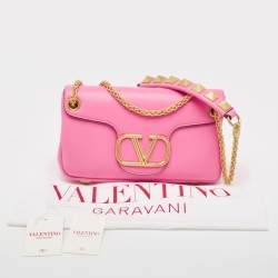 Pre Owned Valentino Pink Leather Stud Sign Shoulder Bag