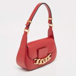 Pre Owned Valentino Red Leather VLogo Chain Bag
