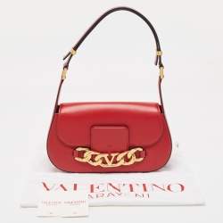 Pre Owned Valentino Red Leather VLogo Chain Bag