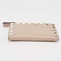 Valentino Dusty Pink Leather Rockstud Compact Wallet
