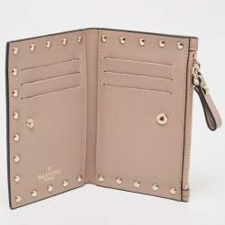 Valentino Dusty Pink Leather Rockstud Compact Wallet
