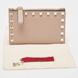 Valentino Dusty Pink Leather Rockstud Compact Wallet