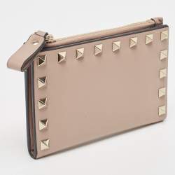 Valentino Dusty Pink Leather Rockstud Compact Wallet