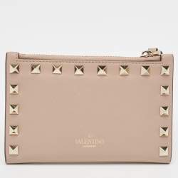 Valentino Dusty Pink Leather Rockstud Compact Wallet
