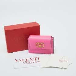 Pre Owned Valentino Pink Leather VLogo Accordion Card Holder