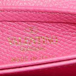 Pre Owned Valentino Pink Leather VLogo Accordion Card Holder