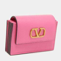 Pre Owned Valentino Pink Leather VLogo Accordion Card Holder