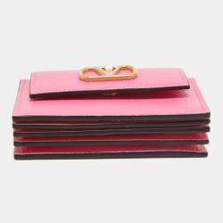 Pre Owned Valentino Pink Leather VLogo Accordion Card Holder