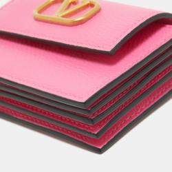 Pre Owned Valentino Pink Leather VLogo Accordion Card Holder