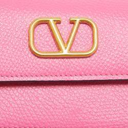 Pre Owned Valentino Pink Leather VLogo Accordion Card Holder