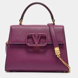 Pre Owned Valentino Purple Leather Small VSling Top Handle Bag
