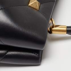 Pre Owned Valentino Black Quilted Leather Medium Roman Stud Top Handle Bag