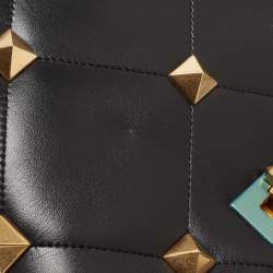 Pre Owned Valentino Black Quilted Leather Medium Roman Stud Top Handle Bag
