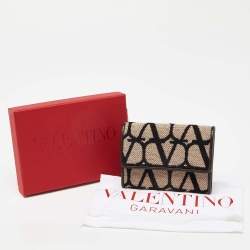 Pre Owned Valentino Tri Color Fabric and Leather Vlogo Compact Wallet
