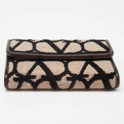 Pre Owned Valentino Tri Color Fabric and Leather Vlogo Compact Wallet