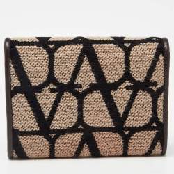 Pre Owned Valentino Tri Color Fabric and Leather Vlogo Compact Wallet