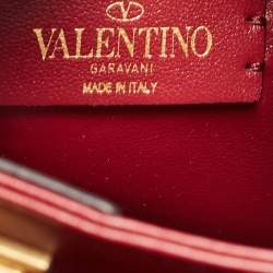 Pre Owned Valentino Burgundy Leather Small Roman Stud Top Handle Bag