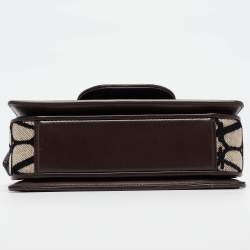 Pre Owned Valentino Brown/Beige Iconographe Canvas and Leather Le Petite Deuxième Top Handle Bag
