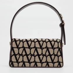 Pre Owned Valentino Brown/Beige Iconographe Canvas and Leather Le Petite Deuxième Top Handle Bag