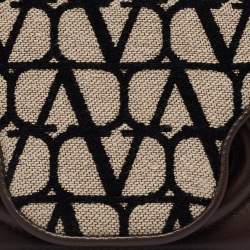 Pre Owned Valentino Brown/Beige Iconographe Canvas and Leather Le Petite Deuxième Top Handle Bag