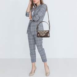 Pre Owned Valentino Brown/Beige Iconographe Canvas and Leather Le Petite Deuxième Top Handle Bag