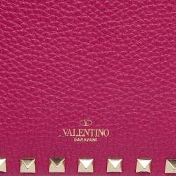 Pre Owned Valentino Fuchsia Leather Rockstud Flap Wallet on Chain