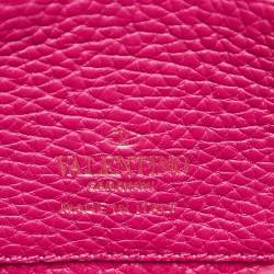 Pre Owned Valentino Fuchsia Leather Rockstud Flap Wallet on Chain