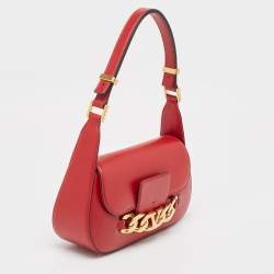 Pre Owned Valentino Red Leather Vlogo Chain Hobo