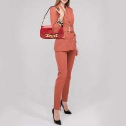 Pre Owned Valentino Red Leather Vlogo Chain Hobo