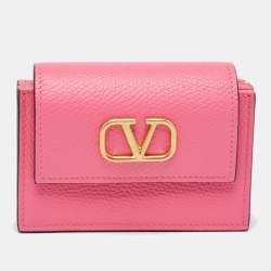 مملوكة مسبقًا Valentino Pink Leather VLogo Gusset Card Case