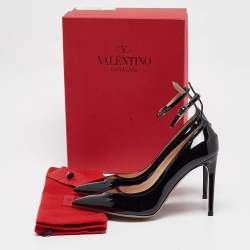 Pre Owned Valentino Black Patent Leather Ankle Cuff Pumps Size 39