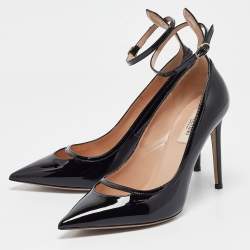 Pre Owned Valentino Black Patent Leather Ankle Cuff Pumps Size 39