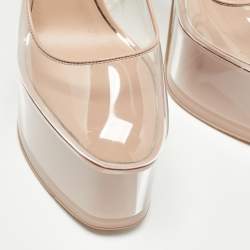Pre Owned Valentino Beige/Transparent PVC and Leather Platform Pumps Size 38.5