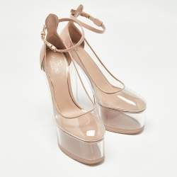 Pre Owned Valentino Beige/Transparent PVC and Leather Platform Pumps Size 38.5