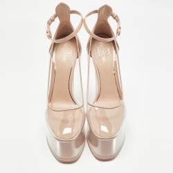 Pre Owned Valentino Beige/Transparent PVC and Leather Platform Pumps Size 38.5