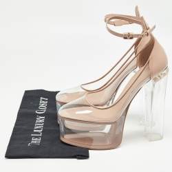 Pre Owned Valentino Beige/Transparent PVC and Leather Platform Pumps Size 38.5