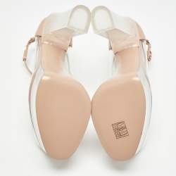 Pre Owned Valentino Beige/Transparent PVC and Leather Platform Pumps Size 38.5