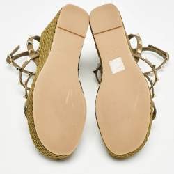 Pre Owned Valentino Green Leather Rockstud Wedge Sandals Size 39