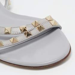 Pre Owned Valentino Grey Leather Rockstud Strappy Flat Sandals Size 38