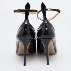 Pre Owned Valentino Black Patent Leather Ankle Cuff Pointed Toe Pumps Size 37.5