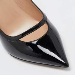 Pre Owned Valentino Black Patent Leather Ankle Cuff Pointed Toe Pumps Size 37.5