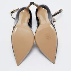 Pre Owned Valentino Black Patent Leather Ankle Cuff Pointed Toe Pumps Size 37.5