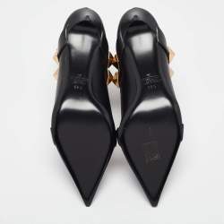 Pre Owned Valentino Black Leather Stud Ankle Boots Size 38.5