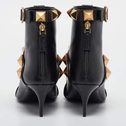 Pre Owned Valentino Black Leather Stud Ankle Boots Size 38.5