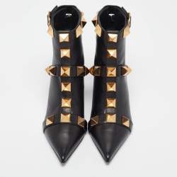 Pre Owned Valentino Black Leather Stud Ankle Boots Size 38.5