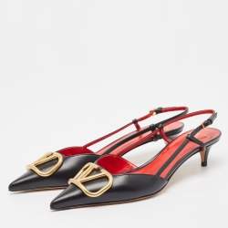 Pre Owned Valentino Black Leather Escape V logo Pumps Size 38